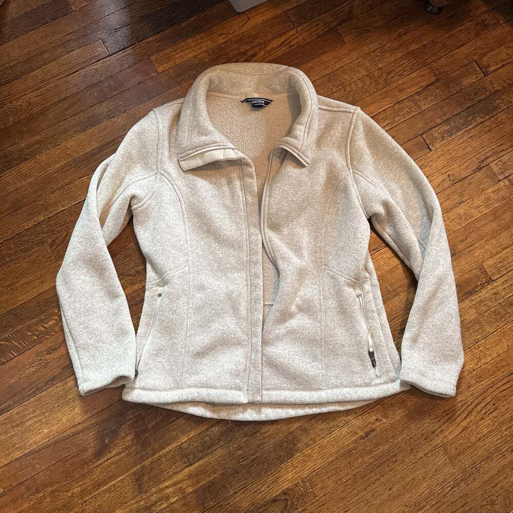 Lands End MP Natural Beige Knit Fleece-Lined Full Zip Jacket